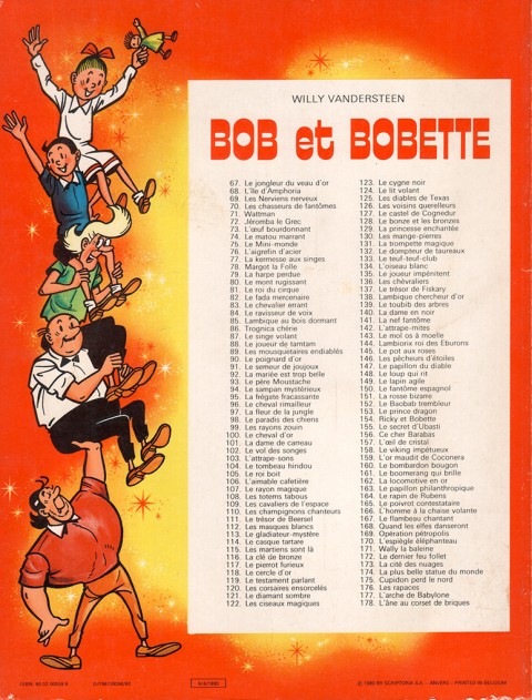 Verso de l'album Bob et Bobette 72 Jeromba le Grec