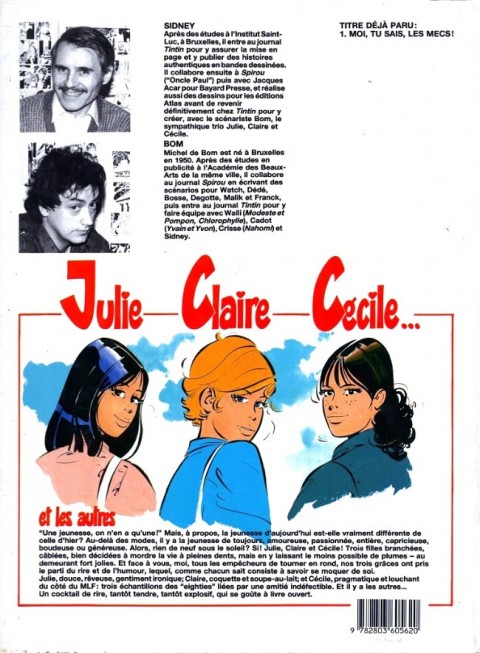 Verso de l'album Julie, Claire, Cécile Tome 1 Moi, tu sais, les mecs !...