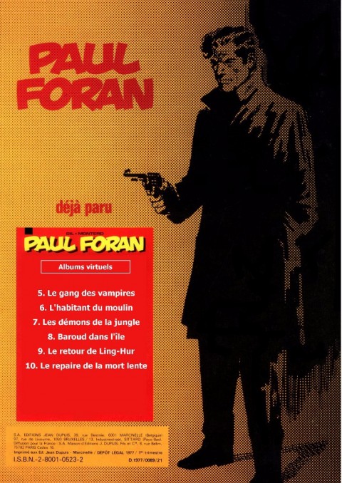 Verso de l'album Paul Foran Tome 5 Le gang des vampires