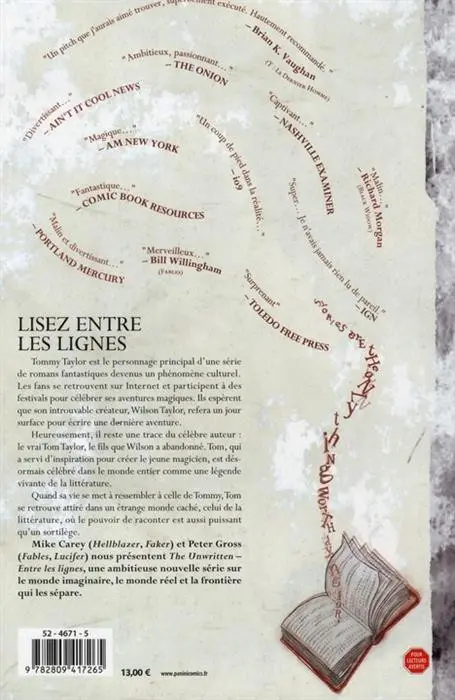 Verso de l'album The Unwritten - Entre les lignes Tommy Taylor et l'identité factice