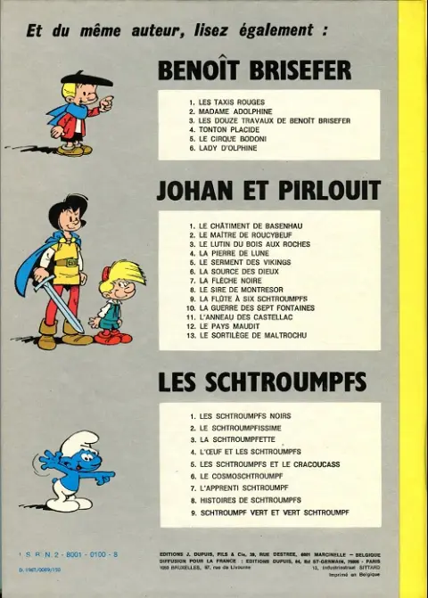 Verso de l'album Johan et Pirlouit Tome 6 La source des dieux