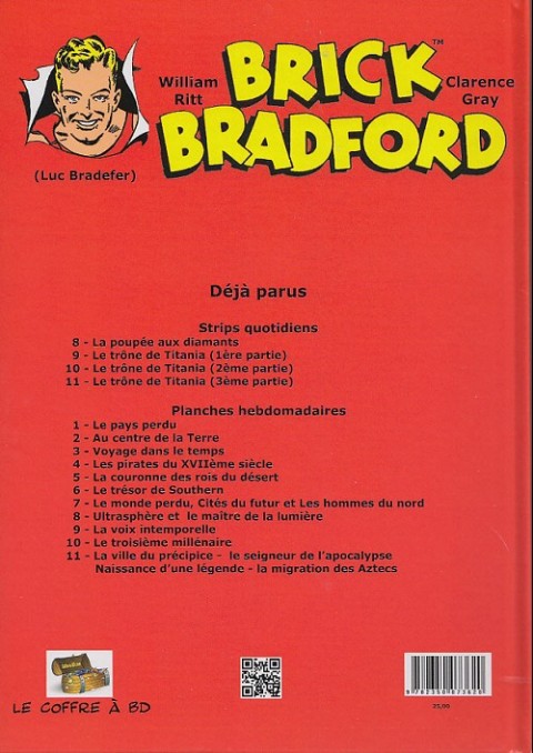 Verso de l'album Brick Bradford Planches hebdomadaires Tome 11 La ville du précipice - Le seigneur de l'apocalypse - Naissance d'une légende - La migration des Aztecs