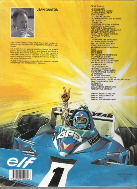 Verso de l'album Michel Vaillant Tome 34 K.O. pour Steve Warson