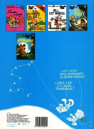 Verso de l'album Boule & Bill Tome 11 Jeux de Bill