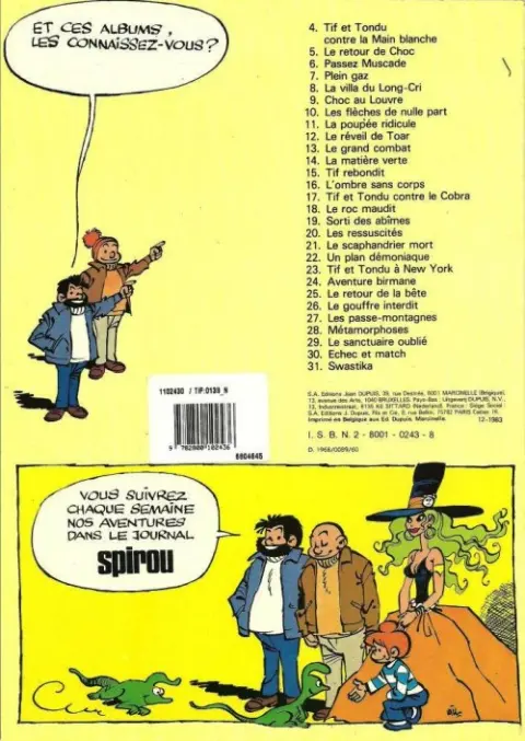 Verso de l'album Tif et Tondu Tome 13 Le grand combat