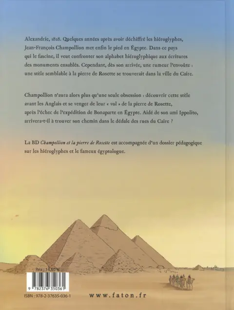 Verso de l'album Champollion et la pierre de Rosette