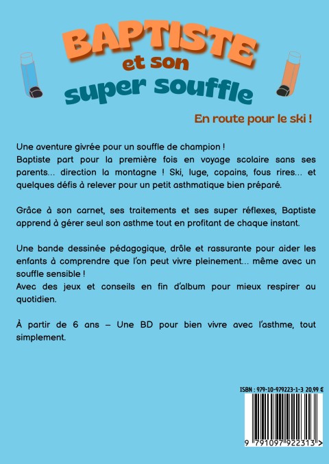 Verso de l'album Baptiste et son super souffle 1 En route pour le ski !
