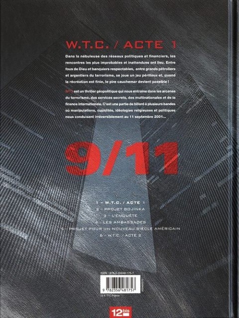 Verso de l'album 9/11 Tome 1 W.T.C. / Acte 1