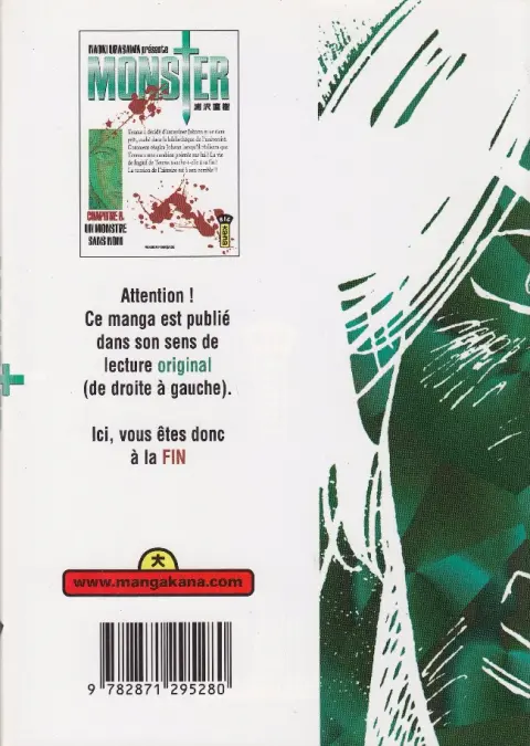 Verso de l'album Monster Chapitre 9 Un monstre sans nom