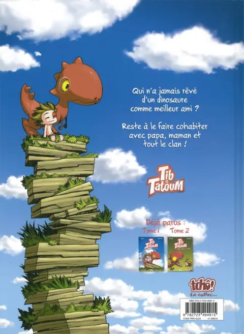 Verso de l'album Tib et Tatoum Tome 2 Mon dinosaure a du talent !