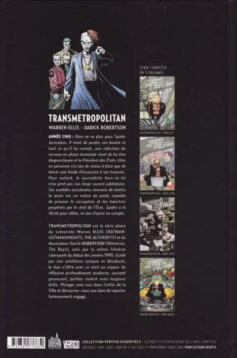 Verso de l'album Transmetropolitan Année Cinq