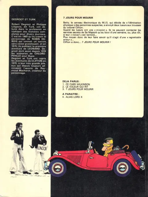 Verso de l'album Clifton Tome 3 7 jours pour mourir