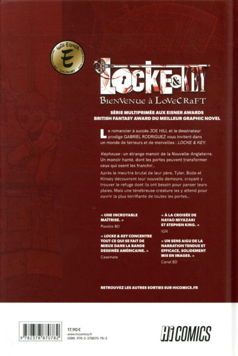 Verso de l'album Locke & Key Tome 1 Bienvenue à Lovecraft