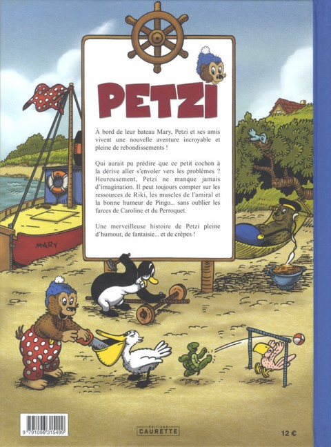 Verso de l'album Petzi 1 Petzi et le volcan