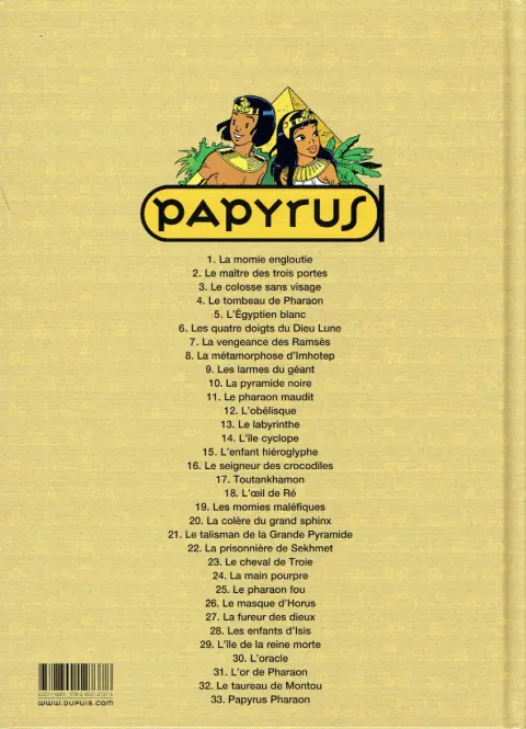 Verso de l'album Papyrus Tome 17 Toutankhamon le pharaon assassiné
