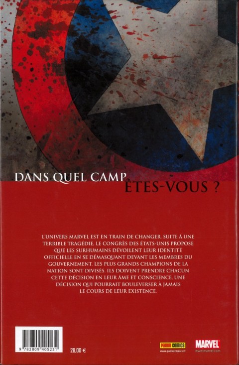 Verso de l'album Civil War Tome 3 La Mort de Captain America
