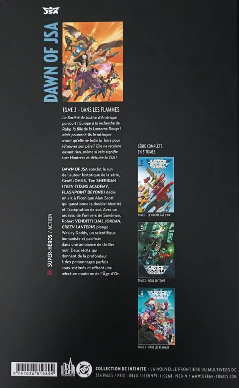 Verso de l'album Dawn of Justice Society of America Tome 3 Dans les flammes