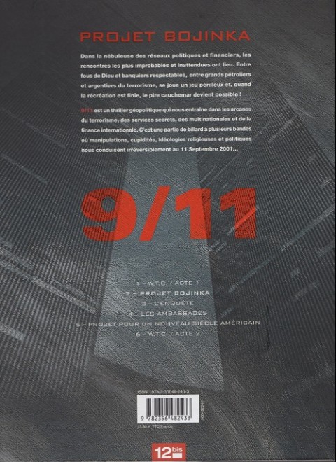 Verso de l'album 9/11 Tome 2 Projet Bojinka