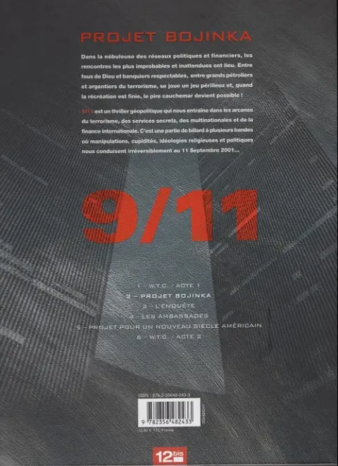 Verso de l'album 9/11 Tome 2 Projet Bojinka