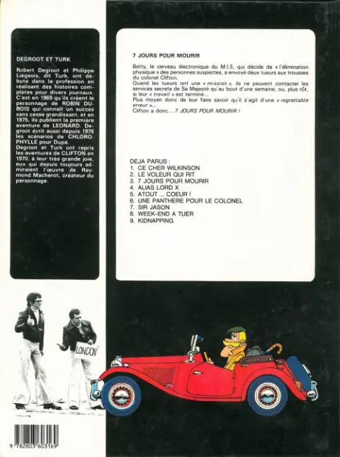Verso de l'album Clifton Tome 3 7 jours pour mourir