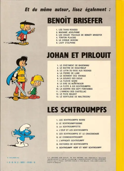 Verso de l'album Johan et Pirlouit Tome 6 La source des dieux