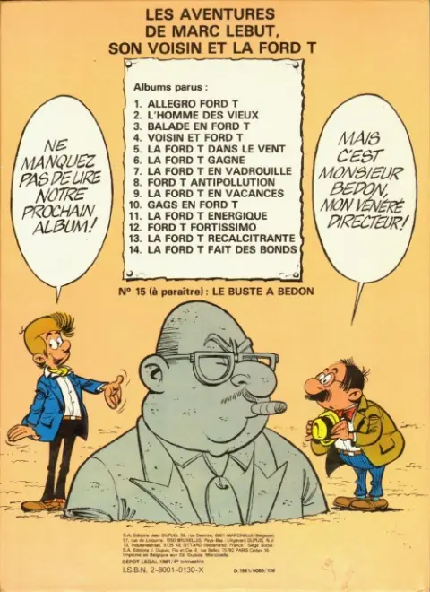 Verso de l'album Marc Lebut et son voisin Tome 1 Allegro Ford T