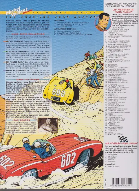 Verso de l'album Michel Vaillant Palmarès inédit Tome 3 Ça, c'est du sport !