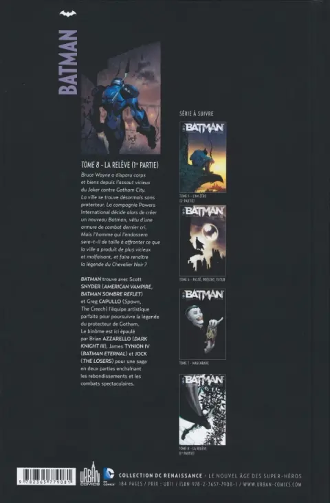 Verso de l'album Batman Tome 8 La Relève - 1re partie