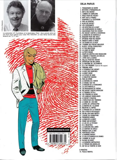 Verso de l'album Ric Hochet Tome 73 On tue au théâtre ce soir