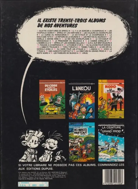 Verso de l'album Spirou et Fantasio Tome 23 Tora Torapa