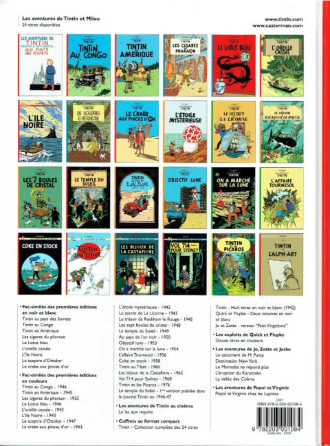 Verso de l'album Tintin Tome 9 Le crabe aux pinces d'or