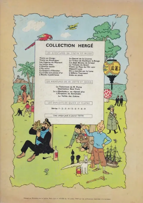 Verso de l'album Tintin Tome 13 Les 7 boules de cristal