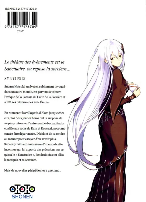 Verso de l'album Re:Zero (Re : Life in a different world from zero) Vol. 1 Le Sanctuaire et la Sorcière de l'Avarice