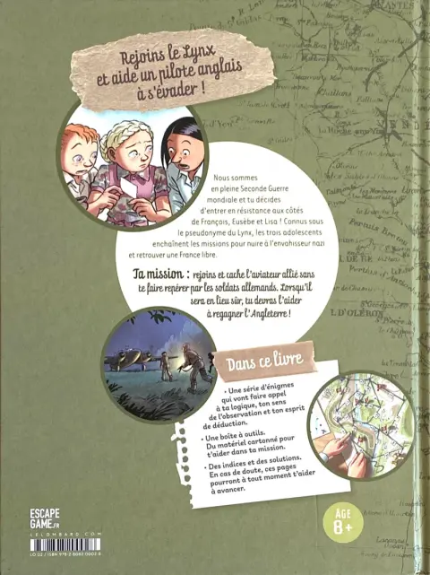 Verso de l'album Les Enfants de la Résistance L'Escape Game L'évasion de l'aviateur anglais