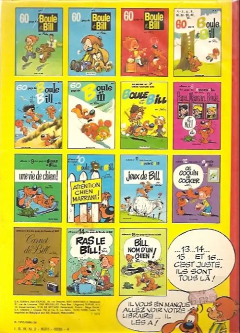 Verso de l'album Boule & Bill Tome 6 60 gags de Boule et Bill