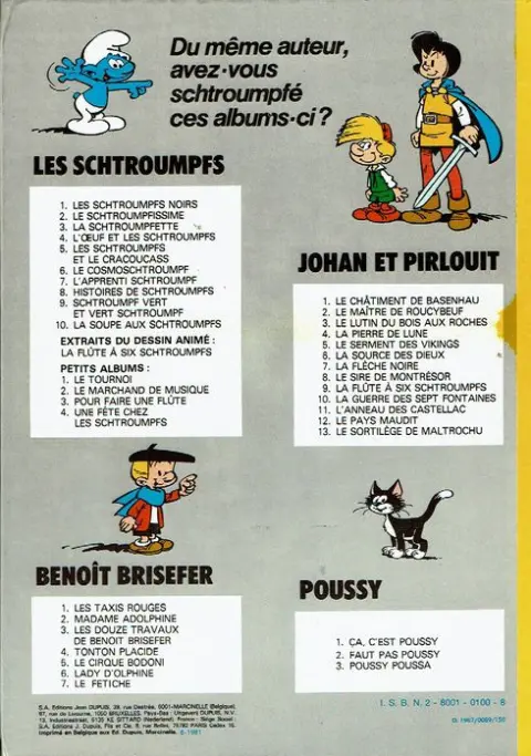 Verso de l'album Johan et Pirlouit Tome 6 La source des dieux