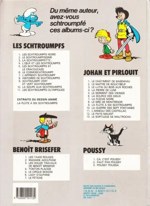 Verso de l'album Les Schtroumpfs Tome 6 Le cosmoschtroumpf