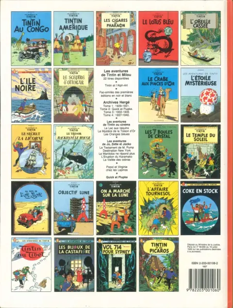 Verso de l'album Tintin Tome 7 L'île noire