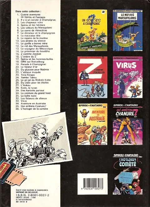 Verso de l'album Spirou et Fantasio Tome 23 Tora Torapa