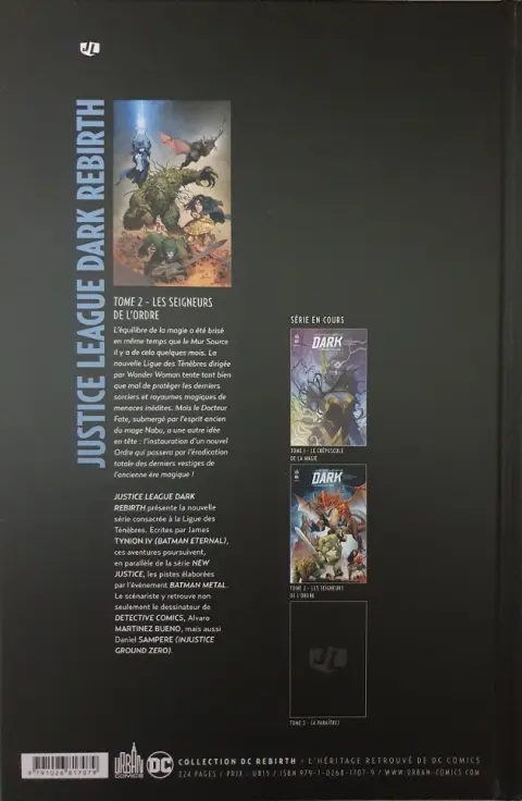Verso de l'album Justice League Dark Rebirth Tome 2 Les Seigneurs de l'ordre