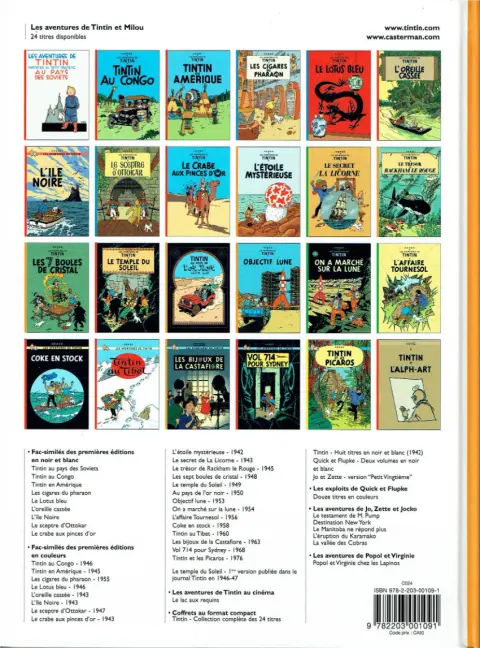 Verso de l'album Tintin Tome 10 L'étoile mystérieuse