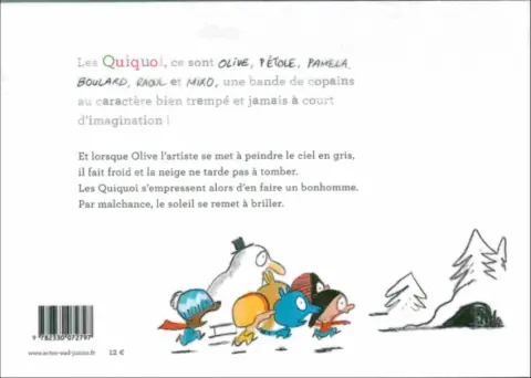 Verso de l'album Les quiquoi Les Quiquoi et le bonhomme de neige qui ne voulait pas fondre