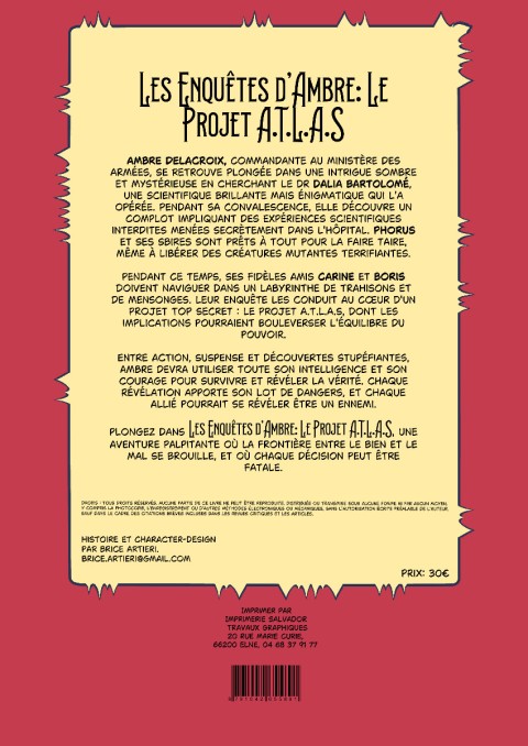 Verso de l'album Les enquêtes d'Ambre Tome 1 Le Projet A.T.L.A.S