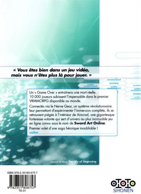 Verso de l'album Sword Art Online - Aincrad 001