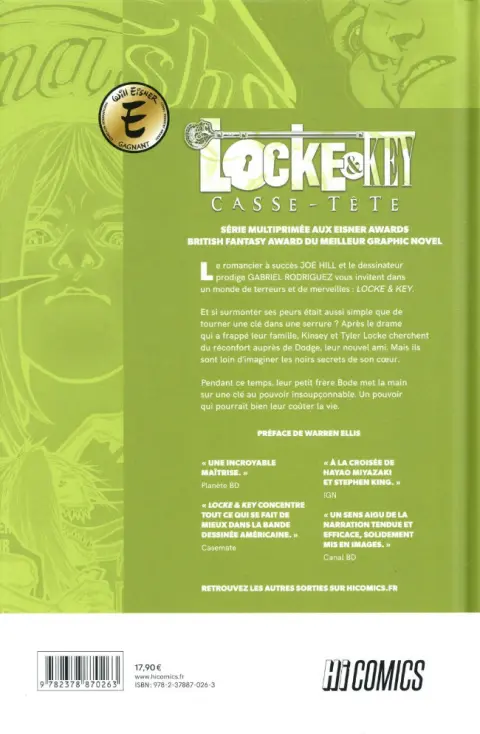Verso de l'album Locke & Key Tome 2 Casse-tête