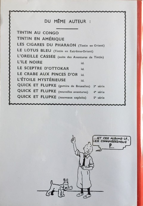 Verso de l'album Tintin Le secret de la Licorne