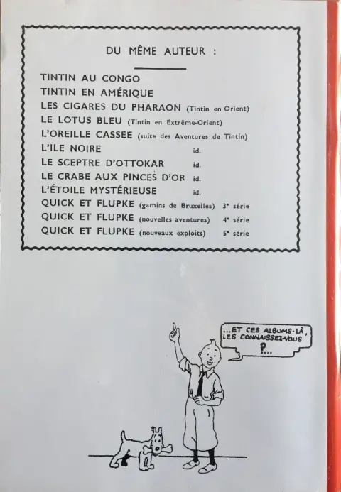 Verso de l'album Tintin Le secret de la Licorne