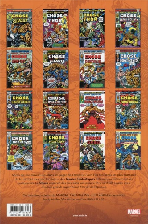 Verso de l'album Marvel Two-in-One - L'intégrale Tome 3 La Chose et Mr. Fantastic ! - 1976-1978