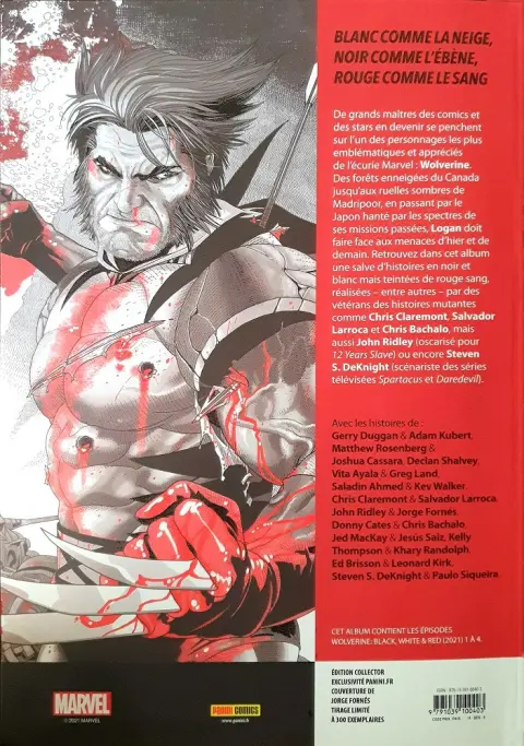 Verso de l'album Wolverine : Black, White & Blood