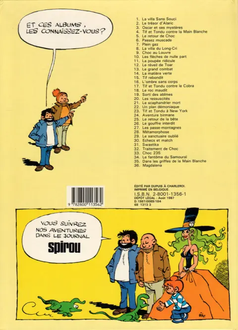Verso de l'album Tif et Tondu Tome 14 La matière verte